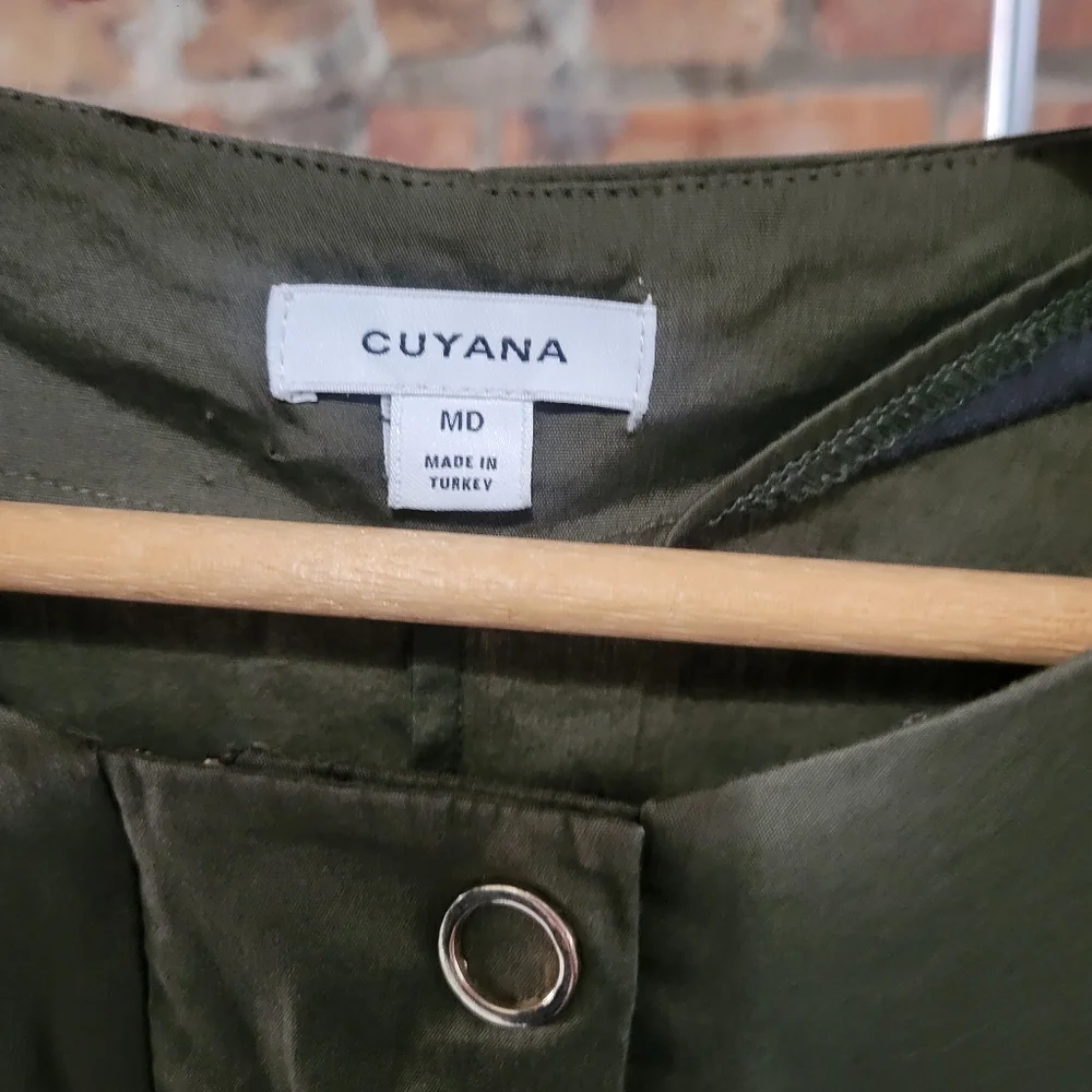 Cuyana Safari Olive Green Cotton Poplin Puff Sleeve Midi Dress Size Medium - Picture 6 of 6